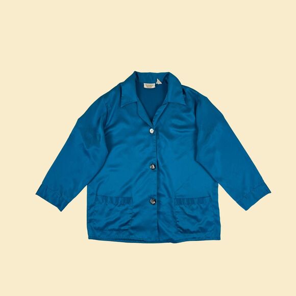 1990s S Victorias Secret Gold teal/blue top, vintage satin blue long sleeve top - Picture 1 of 9